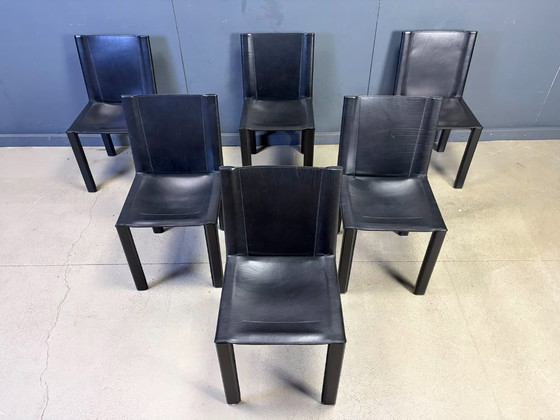 Carlo Bartoli eetkamerstoelen voor Matteo Grassi, set van 6 - jaren 80 – Leather, Metal (photo 6 of 11)
