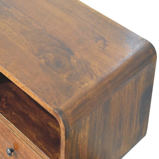 Image 1 of Console Table with 3 Drawers in Solid Mango Wood with Chestnut Finish