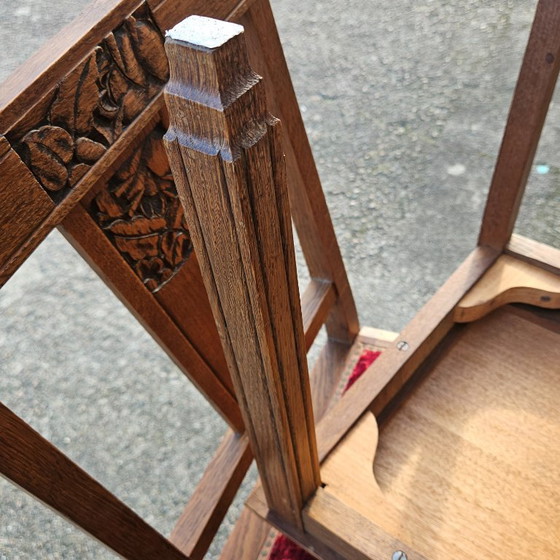 Image 1 of 2 chaises de salle à manger Art Déco - Chaises anciennes en noyer sculpté à la main - Années 1920