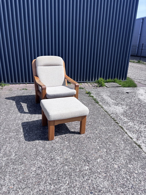 Vintage eiken dyrlund design easy chair met poef