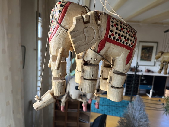 Image 1 of Collection of wooden animal marionettes