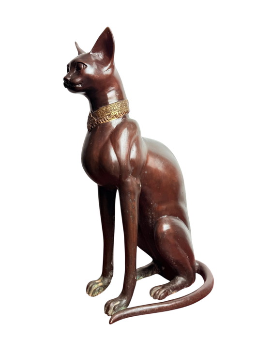Image 1 of A. Tiot, Lifesize Bronze Egyptian Cat Sculpture, 62 cm, France, 1970s