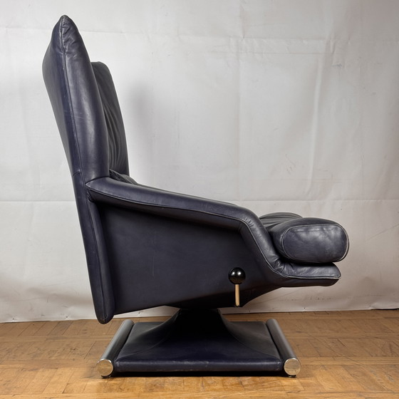 Image 1 of Blue Leather Rolf Benz 6500 Relax Chair by Matthias Hoffmann, 1985