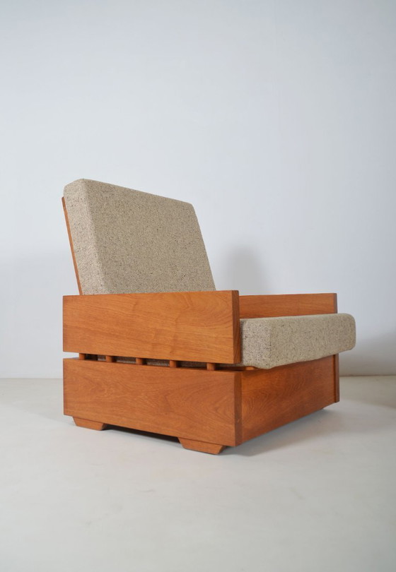 Image 1 of Set Brutalistische zetels in massief hout, jaren '70