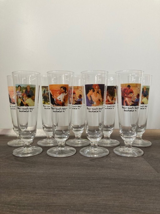 Bier & Bildende Kunst: Set aus 9 Vintage-Biergläsern der Heineken Art Collection.