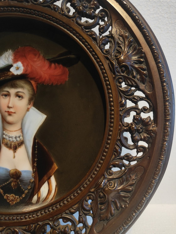 Image 1 of KPM Style Porcelain Portrait Reveuse Plaque Bronze Dore Box Hand Painted