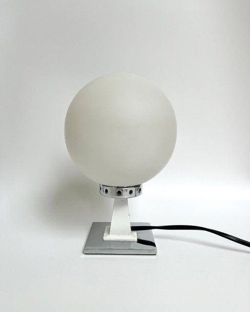Lampe de table vintage en verre opalin blanc – années 1970