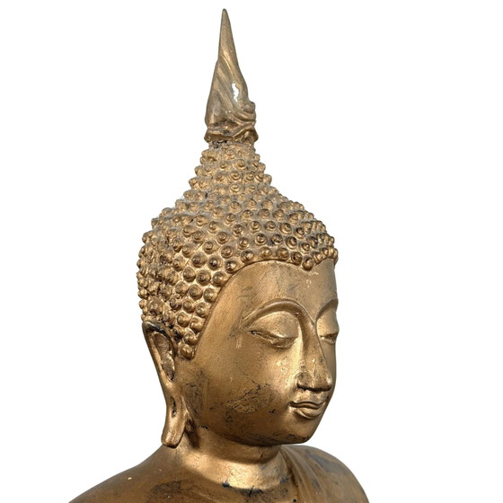 Thailändischer vergoldeter Bronze-Buddha auf Lotussockel – ca. 1920 – H 55 cm – Bildhauerei (photo 10 of 10)
