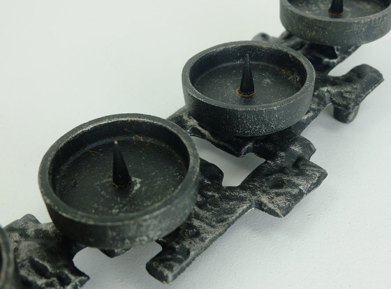 Image 1 of mid century cast iron CANDLE HOLDER brutalist design true vintage 1960s 70s candelabra