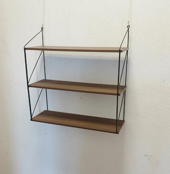 Vintage wandrek met drie planken – Wandkast, Metal, Wood (photo 9 of 9)