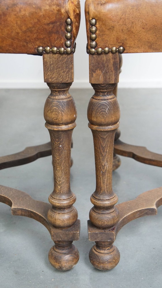 Image 1 of 4 x Sedia da pranzo antica in legno e pelle di pecora