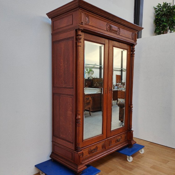 Image 1 of Antieke kledingkast garderobekast spiegelkast demontabel