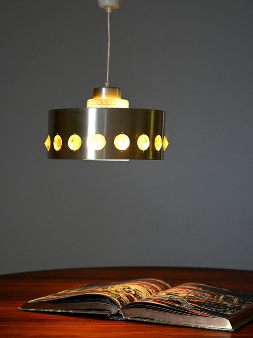 Metal and glass pendant light