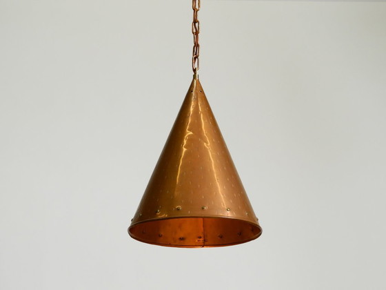 Image 1 of 1960s cone pendant lamp in copper by TH. VALENTINER Copenhagen, Made in Denmark