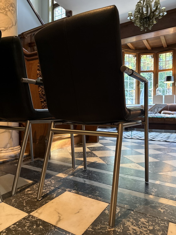 6 Black Minimalist Italian Dining Chairs, Design From the 80s or 90s. – Leather (photo 3 of 5)