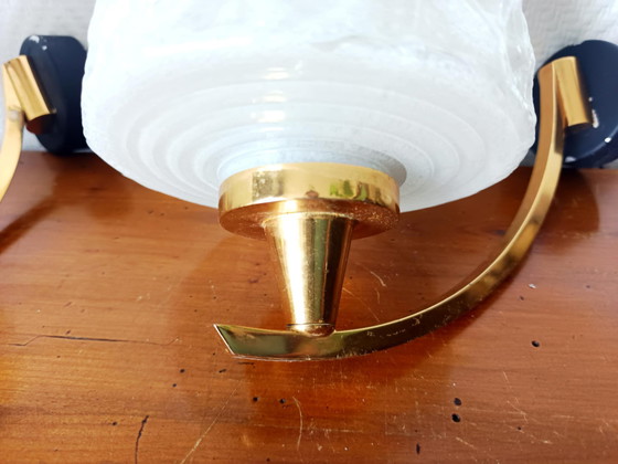 Image 1 of 2x Wandleuchten 1950 Arlus-Stil aus Granitglas