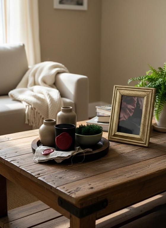 Image 1 of Wabi-Sabi Decor Set: Stoneware Vases, Wooden Tray & Patinated Frame