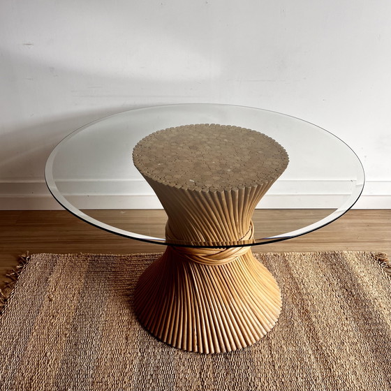 Image 1 of McGuire Rattan Bamboo Sheaf of Wheat Dining Table American Design
