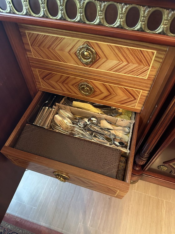 Credenza (enfilade) in stile Luigi XVI, Credenze con vetrina, Legno, Marmo, Multicolore (foto 3 di 8)