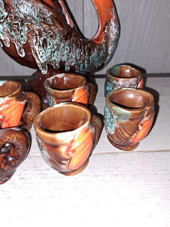 Image 1 of Carafe Vallauris en forme de poisson avec 8 verres à liqueur