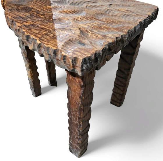 Brutalist primitive hall chair / hand-carved from solid wood and detailed with beautiful gouge woodwork (photo 5 of 9)