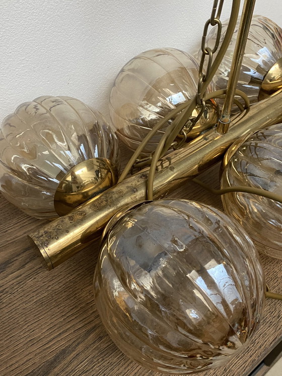 Image 1 of Lampada a sospensione vintage anni '70 in vetro oro/marrone