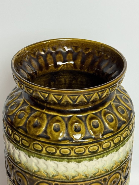 Image 1 of Large West Germany Ceramic Vase – Bax, Model 92-45 – Moss Green & Cream. Germany, 1960s.