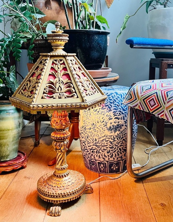 Image 1 of 2x Florentino italiano de madera dorada, lámparas de mesa de mediados de siglo, ¡monumental! ¡Dramáticas!