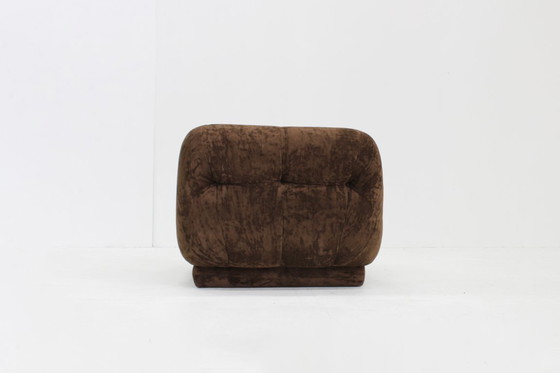 Image 1 of Vintage italiaanse fauteuil bruin velours jaren 70 