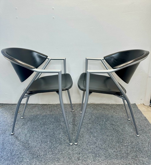 2 Chaises Calligaris Italiennes Cuir Noir Vintage Années 80/90