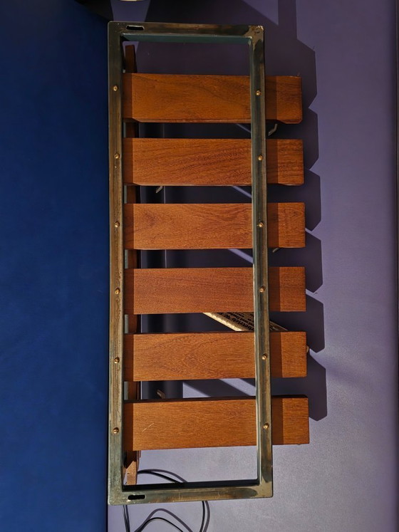 Image 1 of Vintage Wandkapstok. Deens ontwerp, Teak hout/Metaal Donkergroen