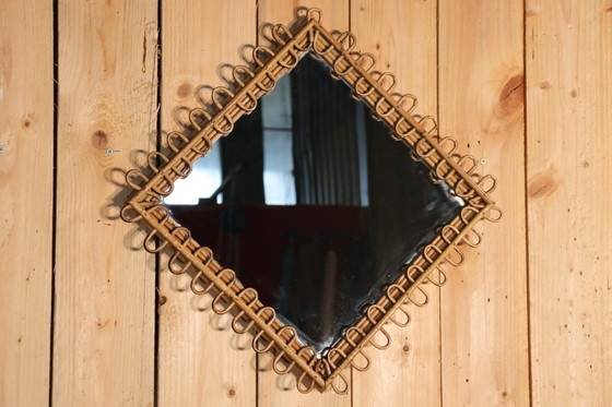 Image 1 of Spiegel en rotan standaard van Franco Albini, Italië 1960