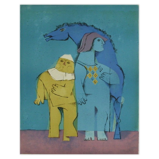 Samy BRISS Les saltimbanques - le cheval bleu Signed lithograph 1977