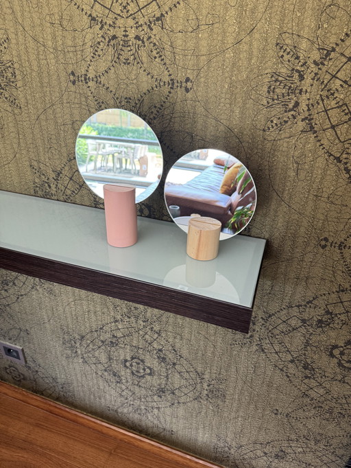 Vintage jaren 90 Ikea Liholen esthetische muur/tafelblad spiegelset, retro cirkel stand-alone bureau/make-up spiegels, post mode