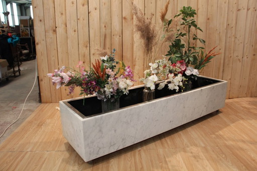 Large 1960s Knoll Style Planter in Marble and Brushed Steel