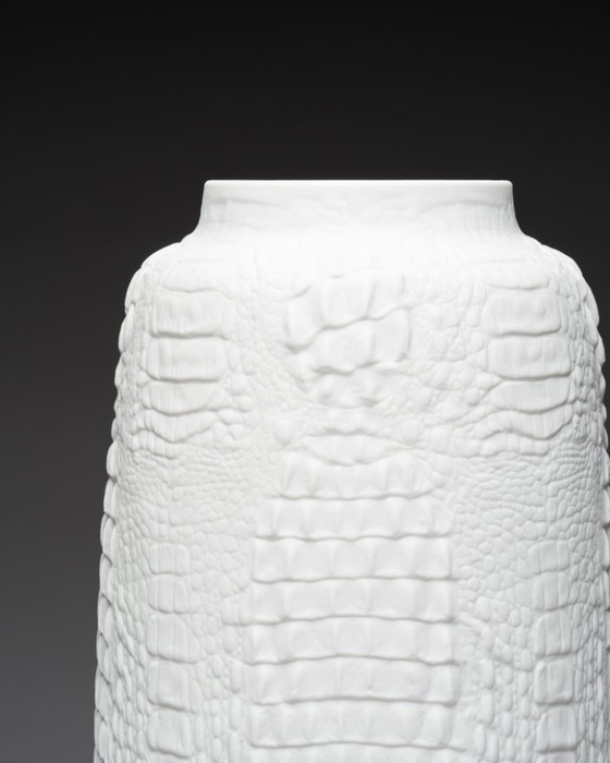 Image 1 of AK Kaiser “Reptile” Crocodile Biscuit Porcelain XL Vase Manfred Frey Germany 70s