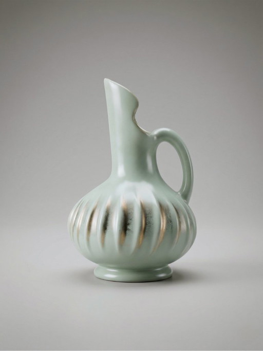B. Letalle Saint-Clément ceramic vase – model 9002 – iridescent celadon green – 1950s/60s – 18 cm