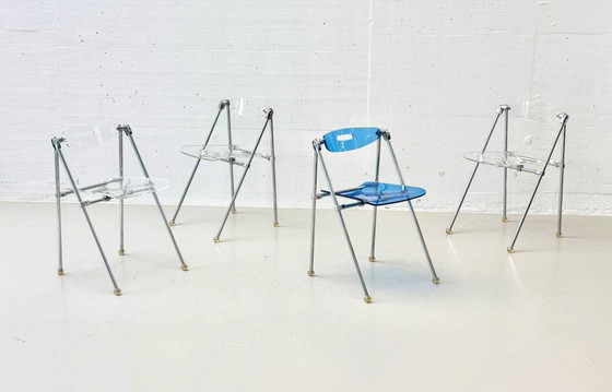 Image 1 of Set of 4 folding chairs made of acrylic by Giancarlo Piretti for Castelli, 1980s