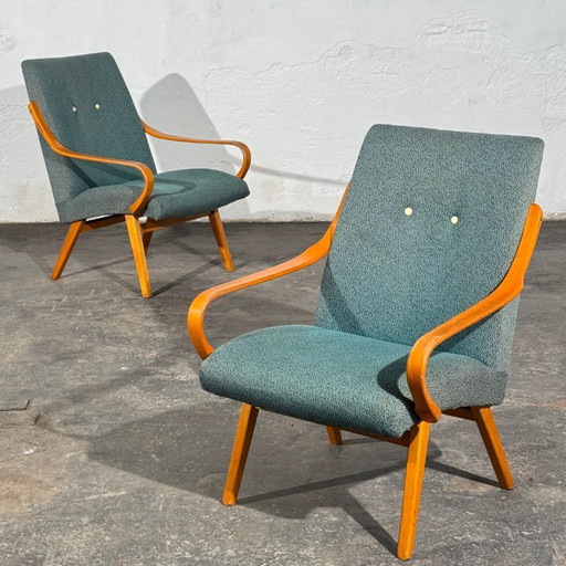 Juego de 2 Sillones Lounge de Madera Curvada, Atribuidos a Jaroslav Šmídek, Checoslovaquia, Años 60