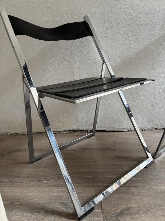 Image 1 of 2x Vintage Lubke Klapstoel Leer Chroom 1970