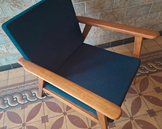 Image 1 of Danish Teak Lounge Chair with Sea Blue-Green Fabric, 1960s