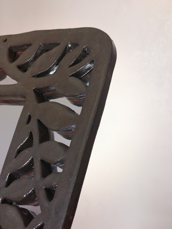 Image 1 of Specchio da parete in ceramica vintage disegnato da un artista con decoro floreale