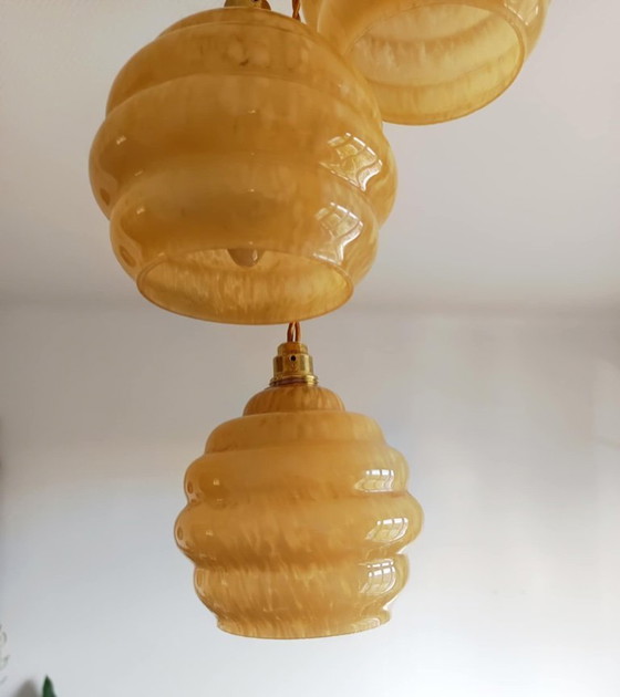 Image 1 of Lámpara colgante Clichy Art Deco con trío de globos