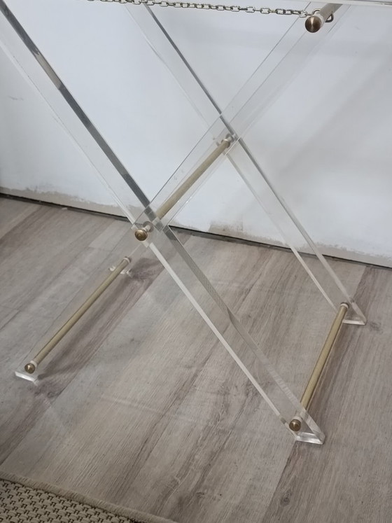 Folding Side Table Plexiglas Brass 1970s (photo 4 of 10)