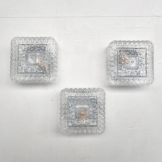 Image 1 of Set of 3 ice glass ceiling lamps, 1970s