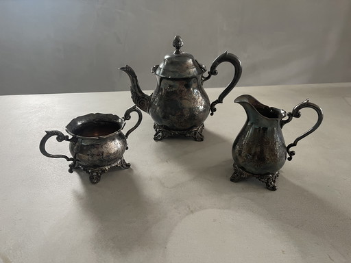 Verzilverde koffie-thee set  3 delig. 