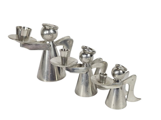 Image 1 of Trois chandeliers vintage en forme d'ange - aluminium poli - années 80