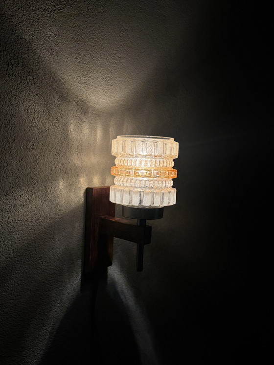 Image 1 of Vintage wall lamp with glass and wood