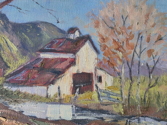 Vintage Oil Landscape Painting - Impasto Barn Scene – Paintings & Drawings, Canvas (photo 9 of 12)
