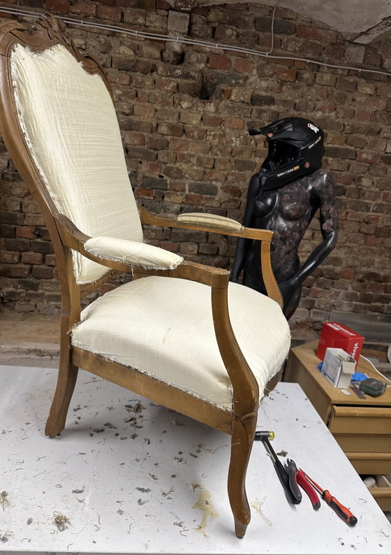 Poltrona Vintage Unica in Denim – Stile Luigi XV Restaurato – Poltrone, Wood, Textile (photo 11 of 12)